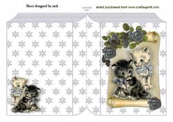 Cute Little Kittens with Silver Roses Folded Book