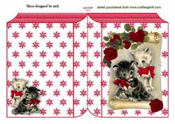 Cute Little Kittens with Red Roses on a Scroll Folded Book