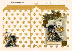 Cute Little Kittens with Gold Roses on a Scroll Folded Book