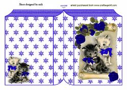 Cute Little Kittens with Blue Roses on a Scroll Folded Book