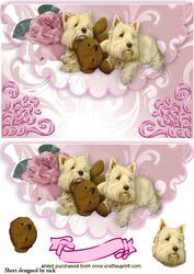Cute Westies with Pink Rose on Scalloped Envelope