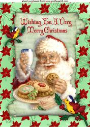 Lovely Vintage Santa with Cookies and Little Bird A4