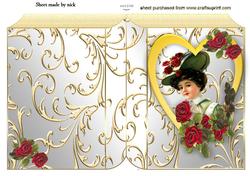 Elegant Lady in Heart Frame of Roses Folded Book