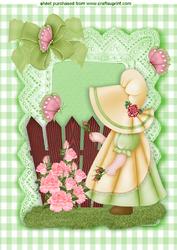 Little Bonnet Girl in Green in the Garden A4