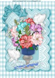 Flowers and Doves in Gingham A4 Frame