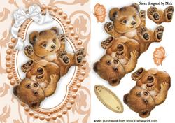 Cute Playful Teddy Bears in Bead Ornate Frame