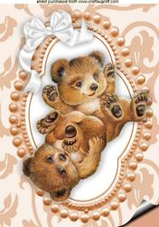 Cute Playful Teddy Bears in Bead Ornate Frame A4
