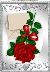 Red Rose with Christmas Bow in Silver Ornate Frame A4