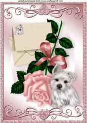 Pink Rose with Cute Little Westie A4