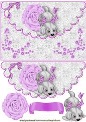 Lilac Rose with Puppy on Scalloped Envelope
