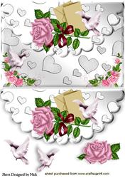 Pink Roses & Pink Doves on Scalloped Envelope