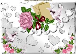 Pink Roses & Pink Doves on a Silver Heart Envelope A4