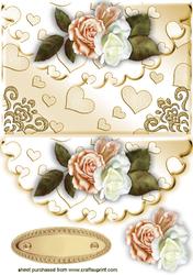 Peach & White Roses on Scalloped Envelope