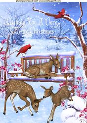 Playful Deers in Snow Scene with Cardinals A4