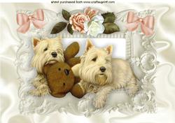 Cute Westies in Ornate Scroll Frame A4
