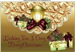 Christmas Lantern with Presents on Scalloped Envelope A4