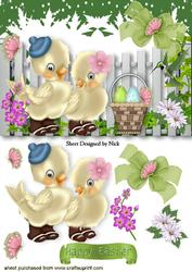 Couple of Love Birds with Easter Eggs in a Basket