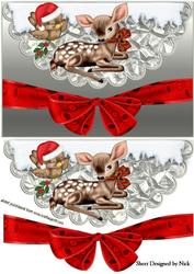 Sweet Little Deer with Little Bird on Scallopped Envelope