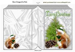 Squirrel in Santa Hat with Cone on Folded Book
