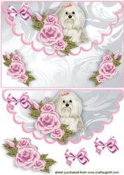 Cute Westie with Roses on Scalloped Envelope