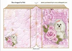 Cute Westie, with Pink Roses on Floral Folded Book