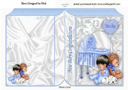 Cute Baby Boy with Teddy on a Folded Book