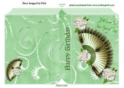 Ladies Peacock Feathered Fan with Cream Roses Folded Book