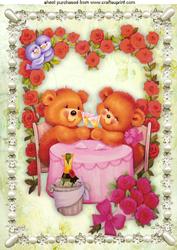 Romantic Teddies with Wine Valentines A4