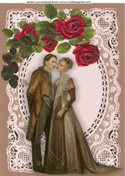 Vintage Couple with Roses on Vintage Lace A4
