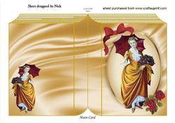 Vintage Lady with Red Roses on Gold Folded Book