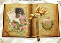 Vintage Lady with Pink and Gold Roses on Open Book A4