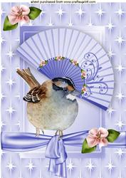 Pretty Blue Fan with Roses and Blue Bird A4