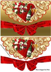 Red Heart, Rose, Champers on Scalloped Envelope
