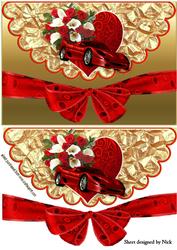 Big Red Heart, Roses and Red Car, Scalloped Envelope
