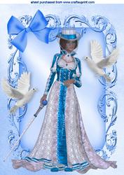 Pretty Lady in Blue with Doves in Ornate Frame A4