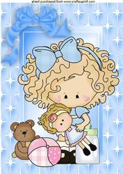 Little Girl with Her Toys in Star Frame A4