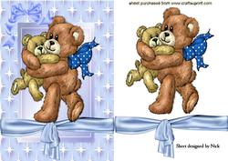 Cute Furry Bear with Baby Bear in Star Frame