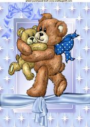Cuddly Furry Teddy with Baby Bear in Star Frame A4