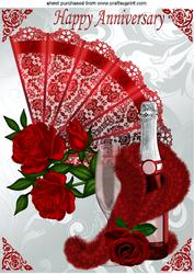 Anniversary with Beautiful Fan, Roses and Champagne A4