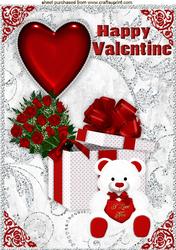 Roses, and Heart with a Big White Bear Valentine A4