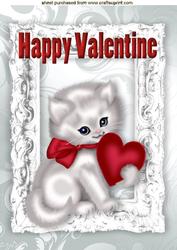 Gorgeous Fluffy White Cat with Red Heart Valentines A4