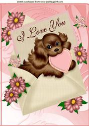 Cute Little Puppy in Envelope I Love You, A4