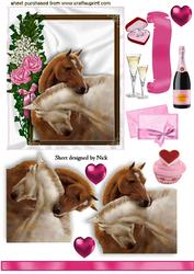 Horses Heads Entwined in Rose and Bow Frame