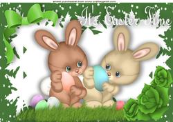 Easter Time with Cute Bunnies and Bow A4