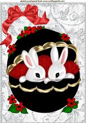 Easter Bunnies in Black/gold Ornate Egg A4