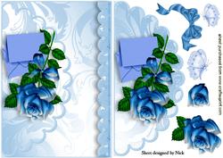 Scalloped Envelope with Pretty Blue Rose and Butterflies