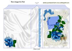 Blue Roses on Vintage Lace with Champers Folded Book