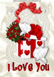 Gift Box with Hearts and Roses with Dove A4