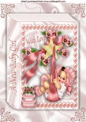Sweet Baby Girl with Diaper Cake on Folded Book A4