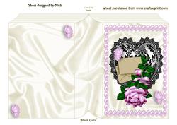 Beautiful Pink Rose with Black Lace Heart and Pearl Frame